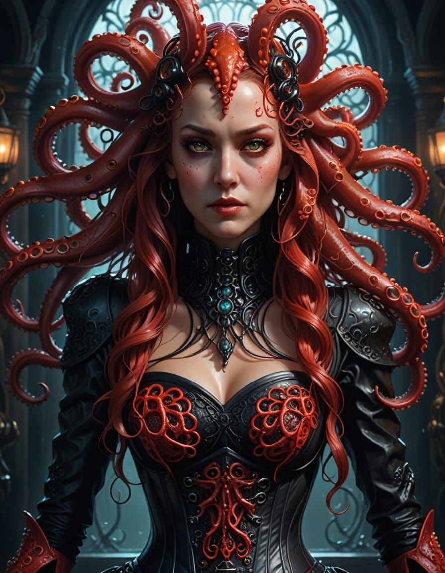 Glamorous Medusa Portrait in Gothic Art Nouveau Style