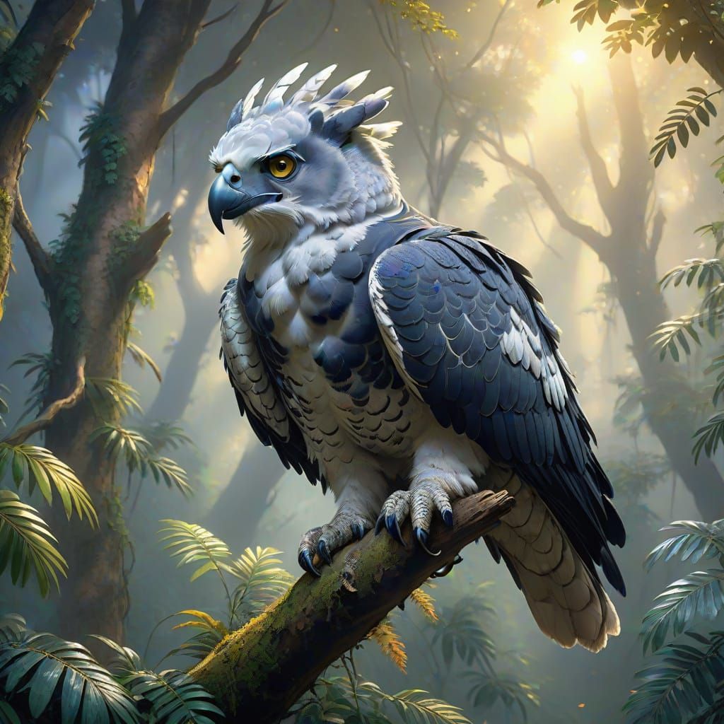 Harpy Eagle in Jungle Canopy: Kinkade Style