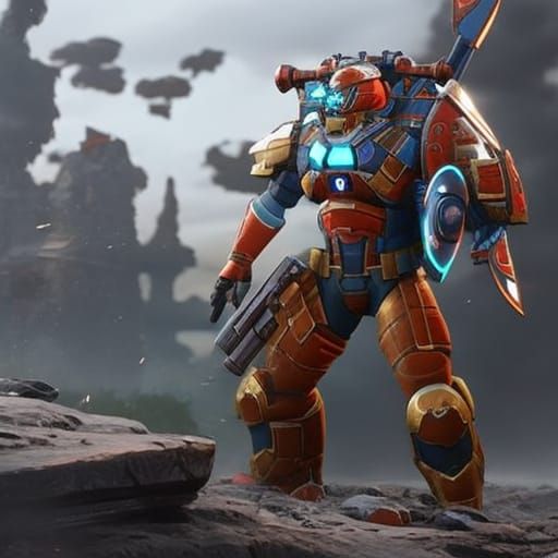 Heavy Mech Battle Scene with Missiles and Particle Beams