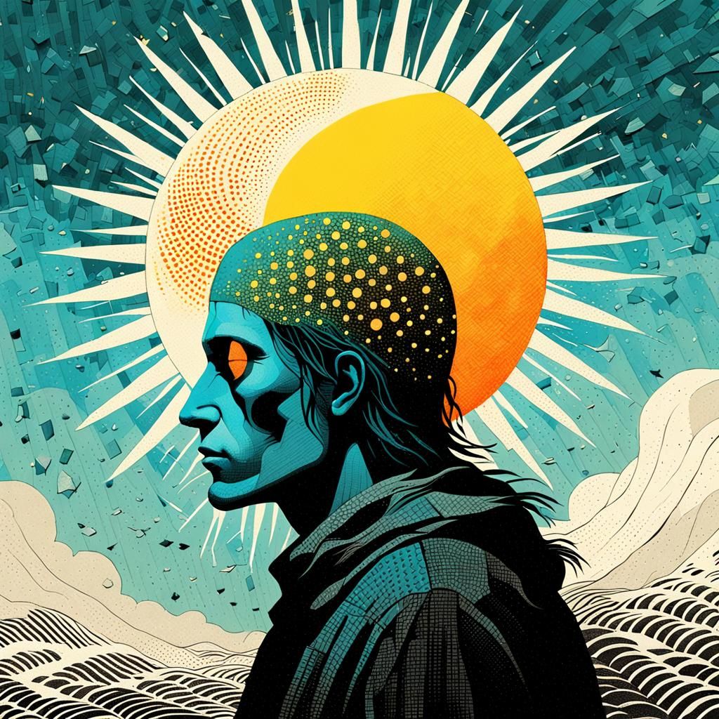 Memento Mori: Sun Profile in Mixed Media Collage