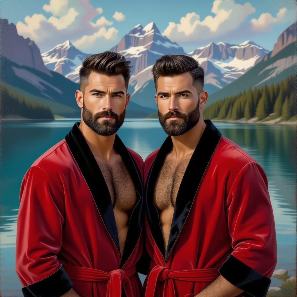 Impressionist Portrait of Handsome Daddies by Lake