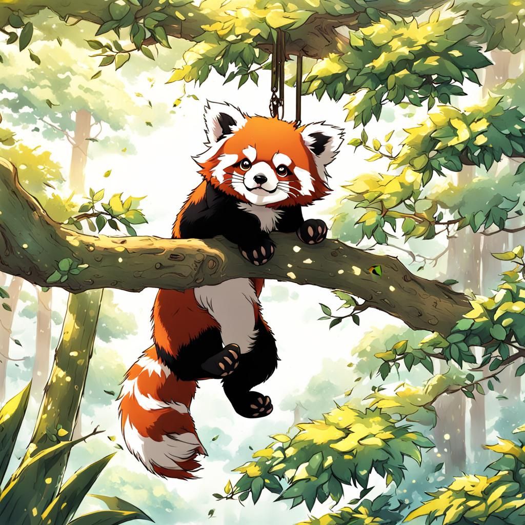 Cute Red Panda in Anime Style