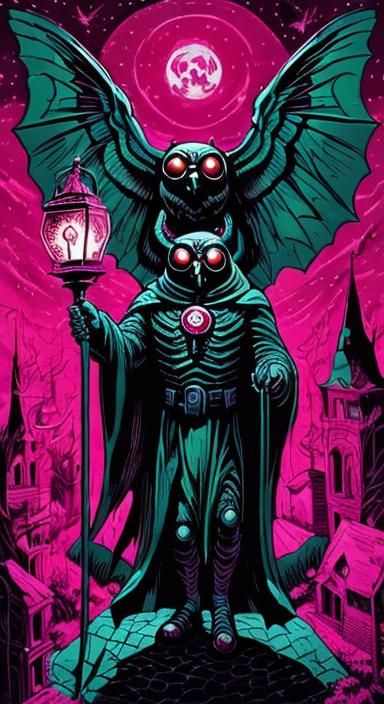 Mothman Lantern: Giger-Inspired Comic Illustration