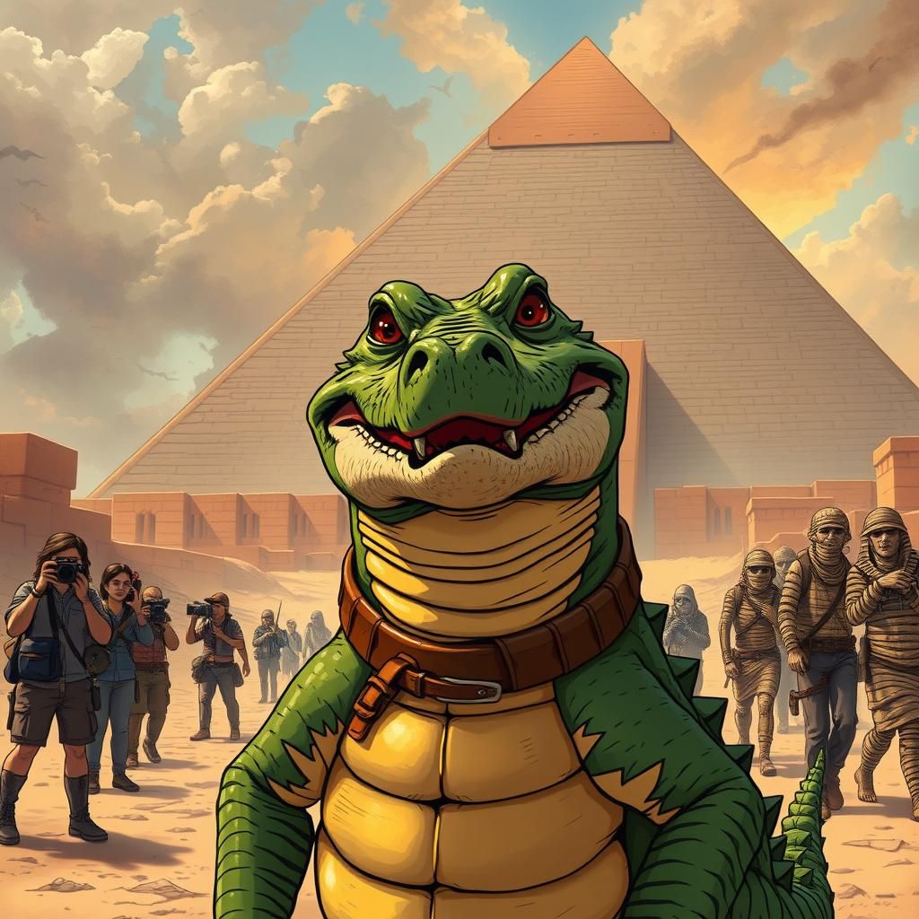 Smiling Crocodile at Nile Gate in Sandstorm