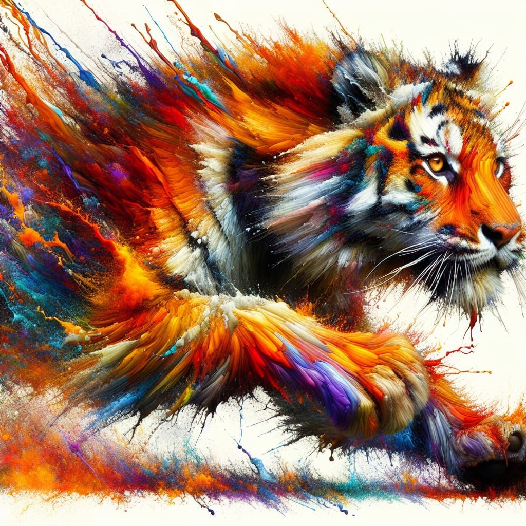 Vibrant Tiger in Dynamic Action Painting