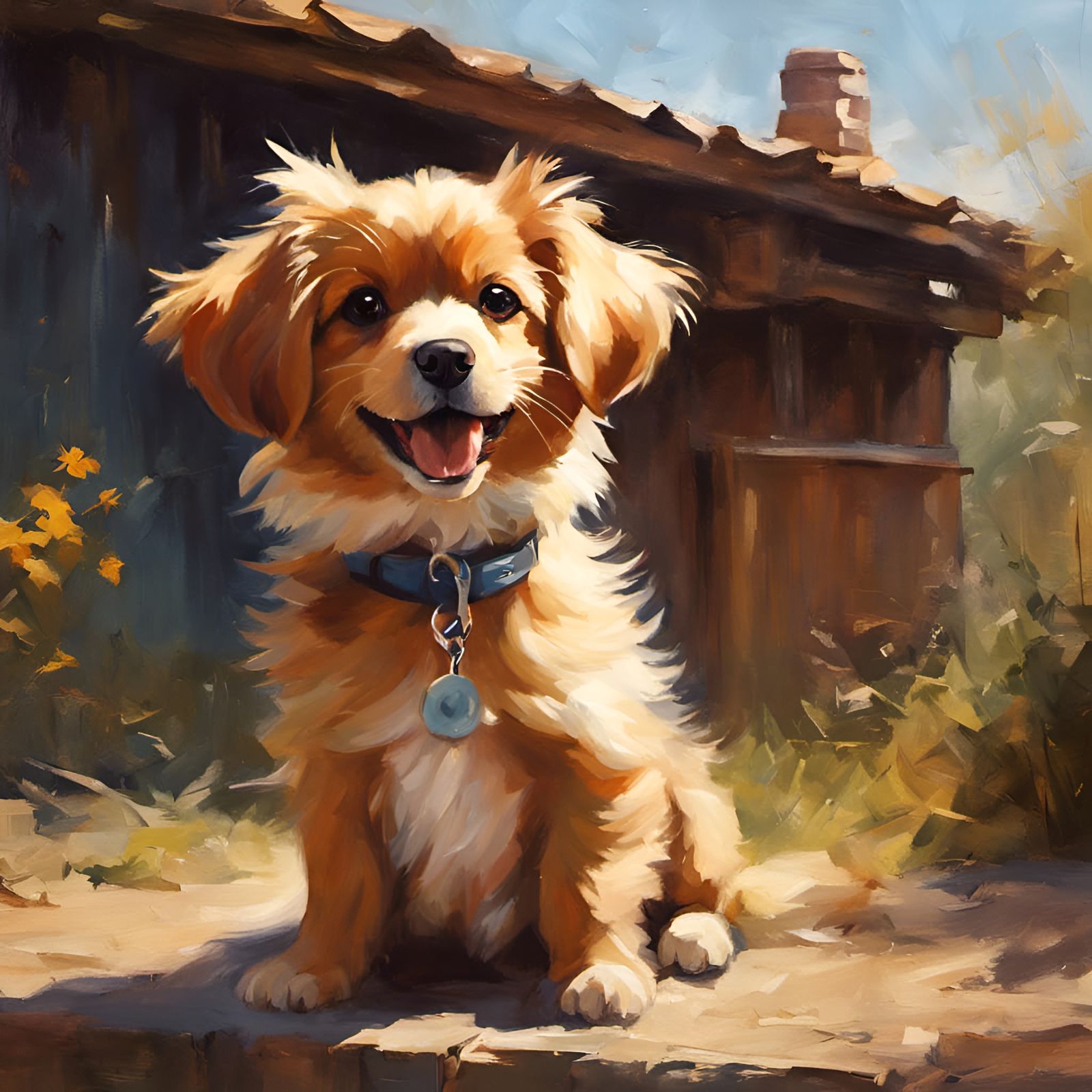 Adorable Dog Oil Painting in Expressive Style