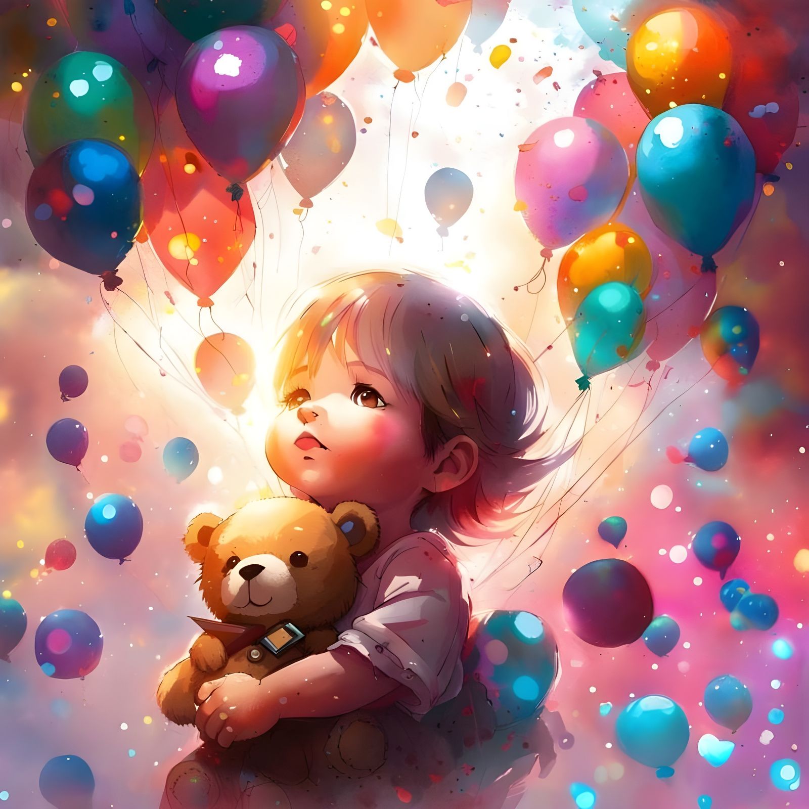 Cute Toddler in Magical Glowing Sky