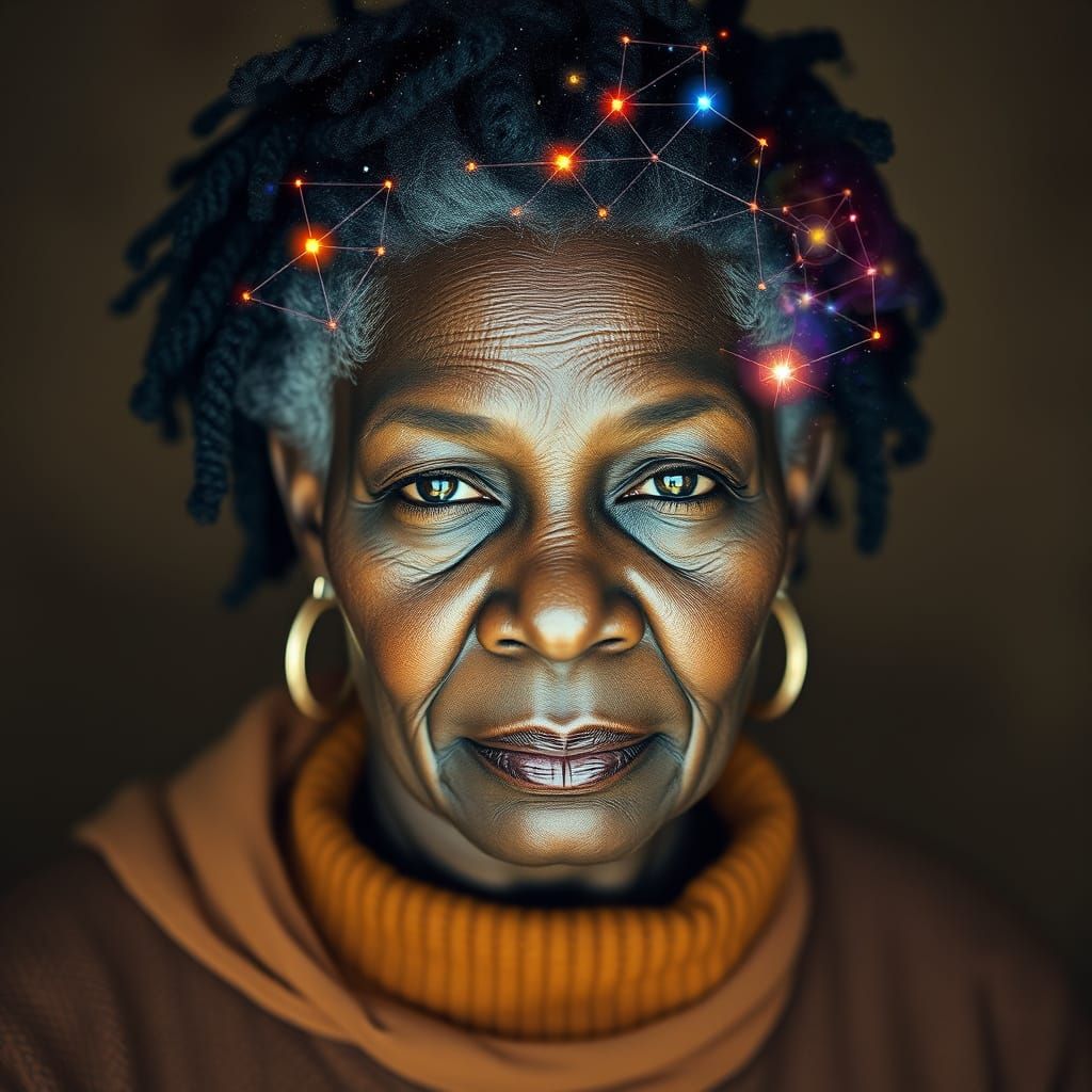 Woman's Hair Adorned with Digital Constellations