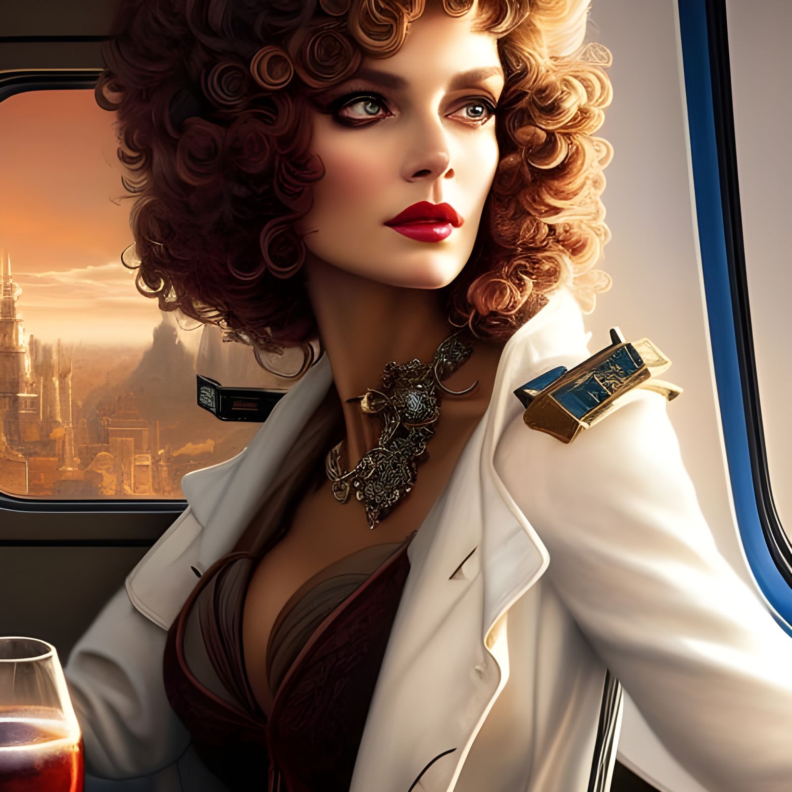 Gorgeous Woman in Airplane Cafe: Rococo Style
