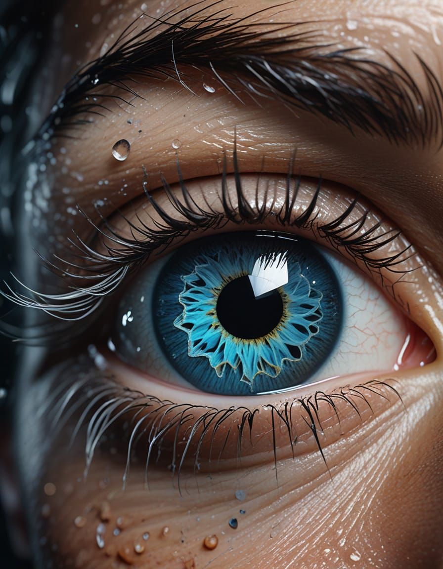 Dramatic Eye with Swirling Storm Irises in Digital Art