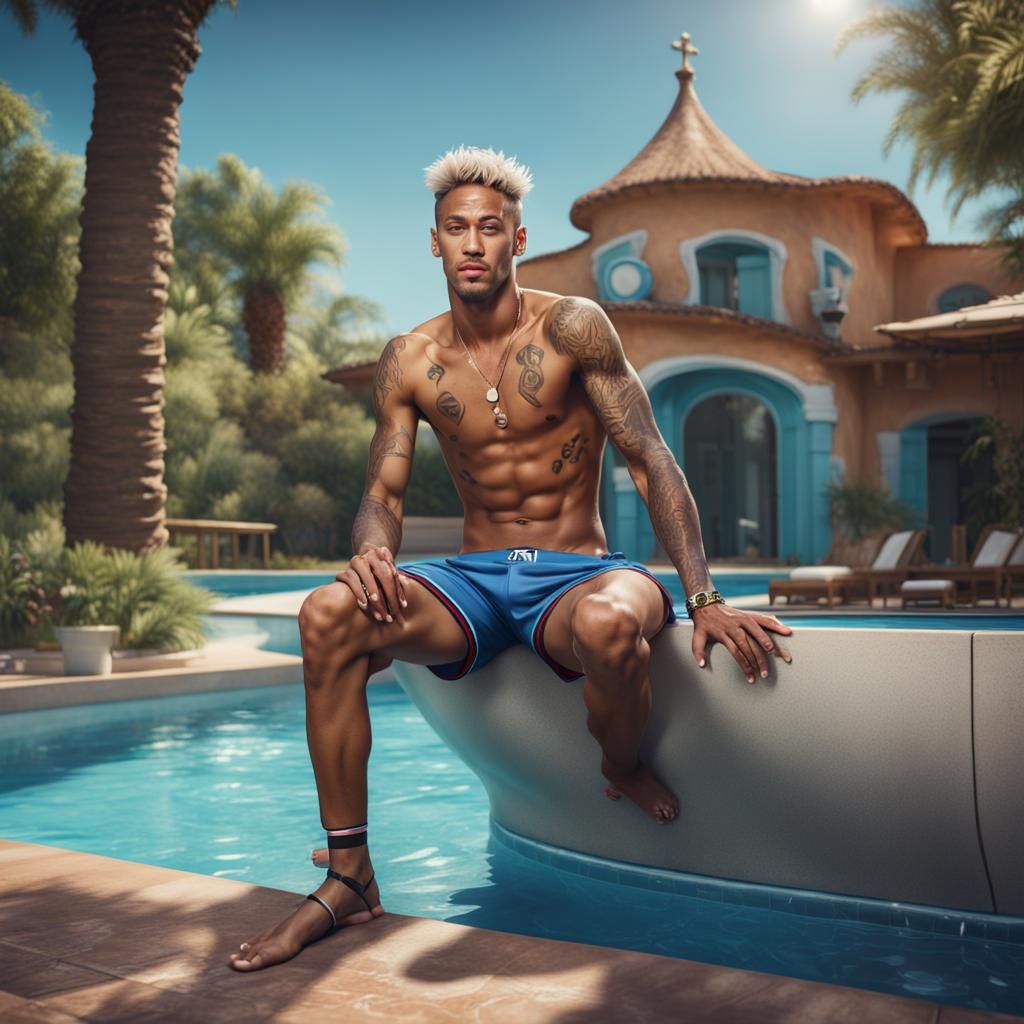 Photorealistic Pinup of Neymar by the Pool