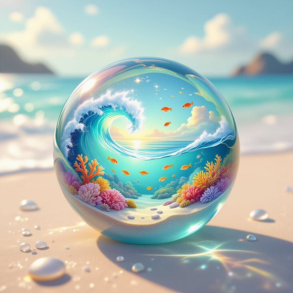 Luminous Pastel Sea Glass Orb With Ocean Inside