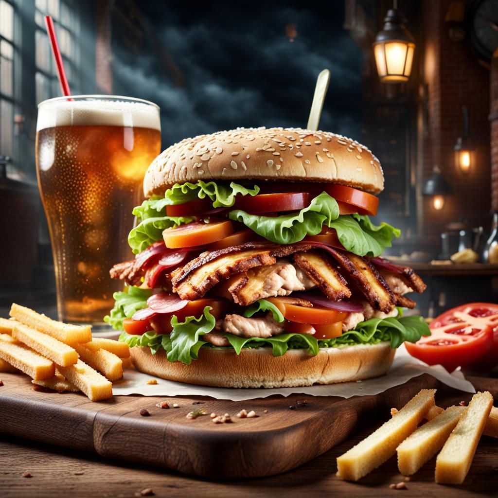 Chicken BLT Sandwich with Fries: Digital Matte Painting