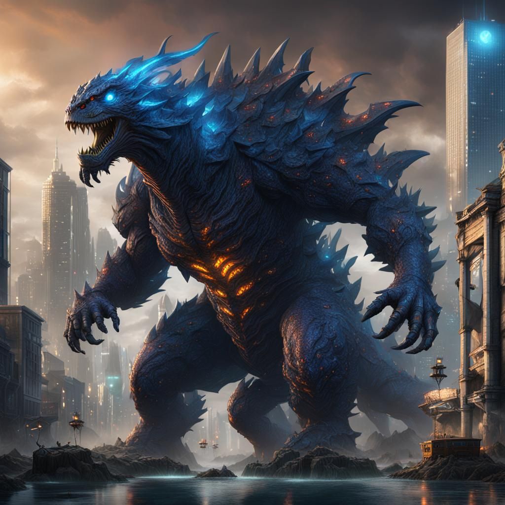 Kaiju and Jaeger Battle in Detailed Matte Painting