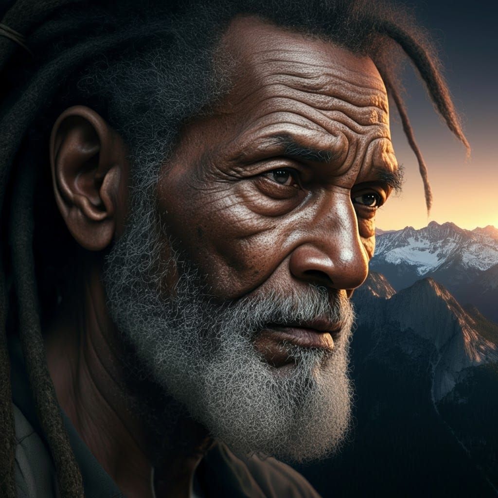 Weathered Mountain Man Portrait at Sunrise in 8K