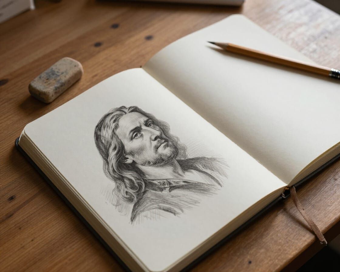 Sketchbook with Pencils and Eraser in Soft Light