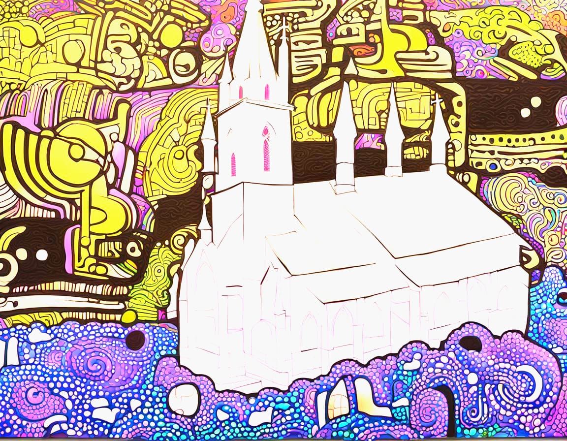 Psychedelic Graffiti Surrounds a Gothic Church