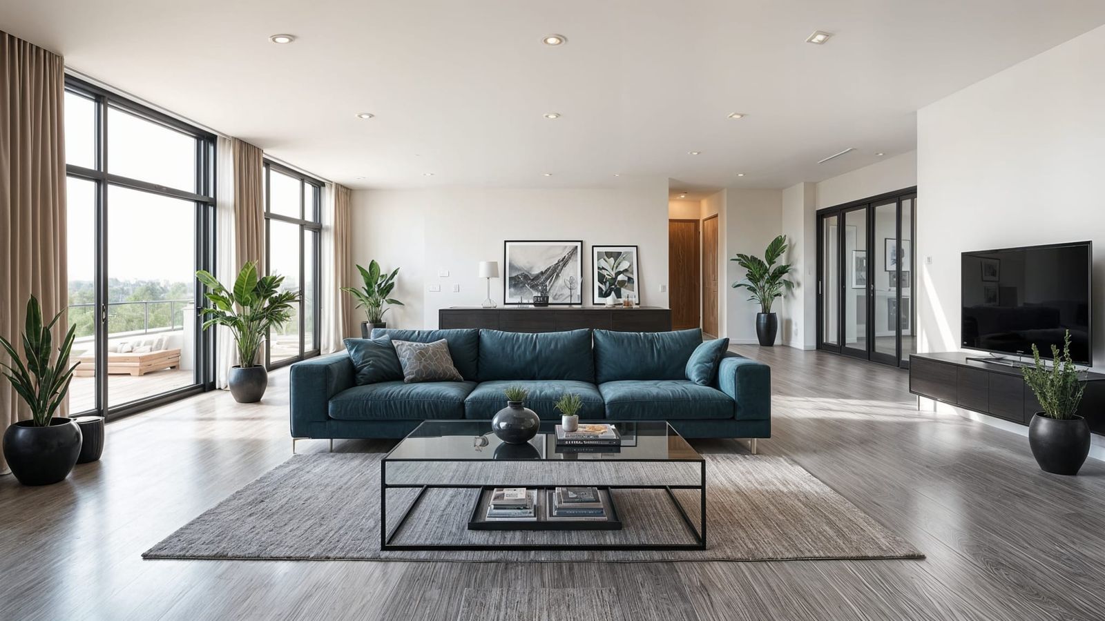 Modern Living Room with Garden View in 4K