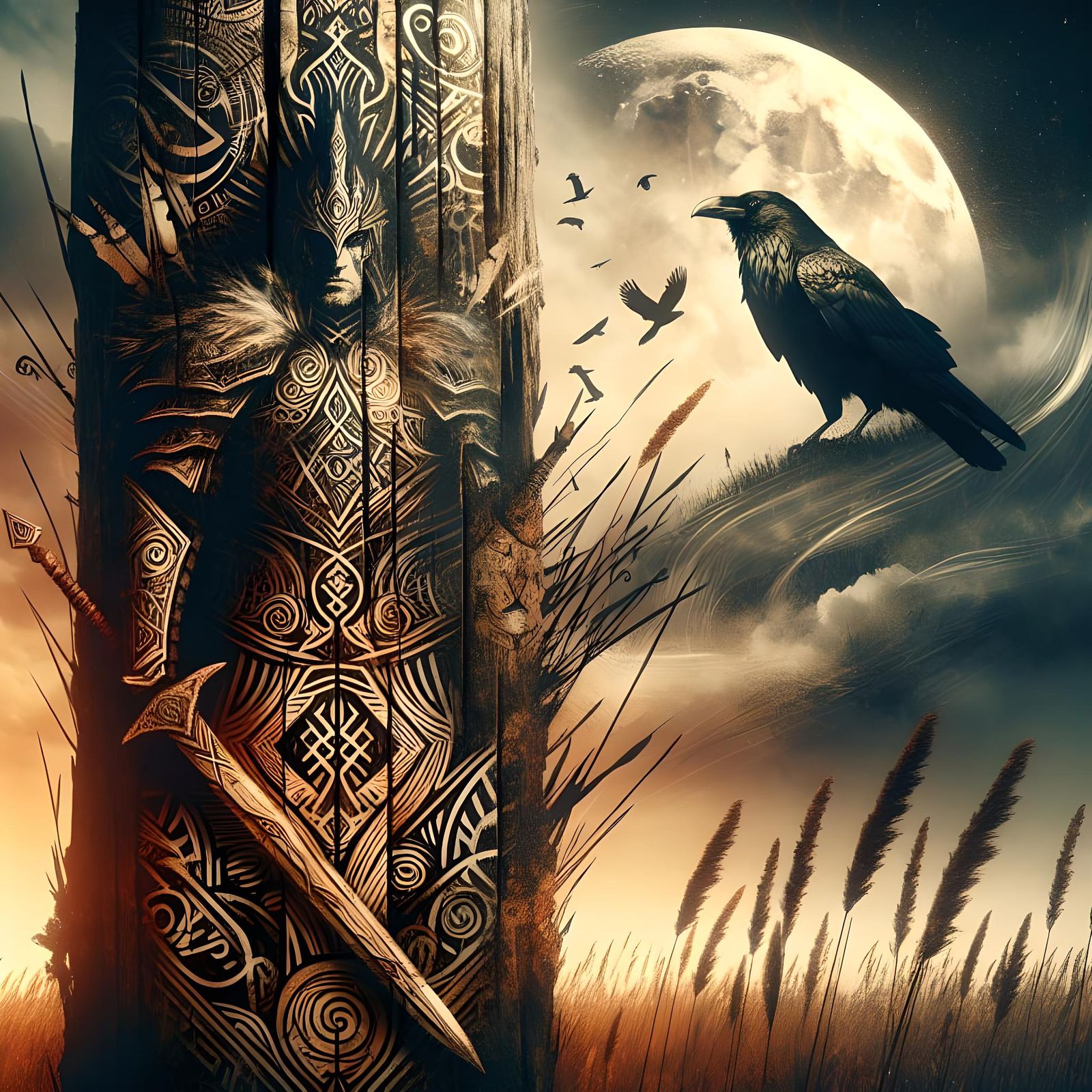 Epic Hero Totem: Ancient Warrior in Moonlight