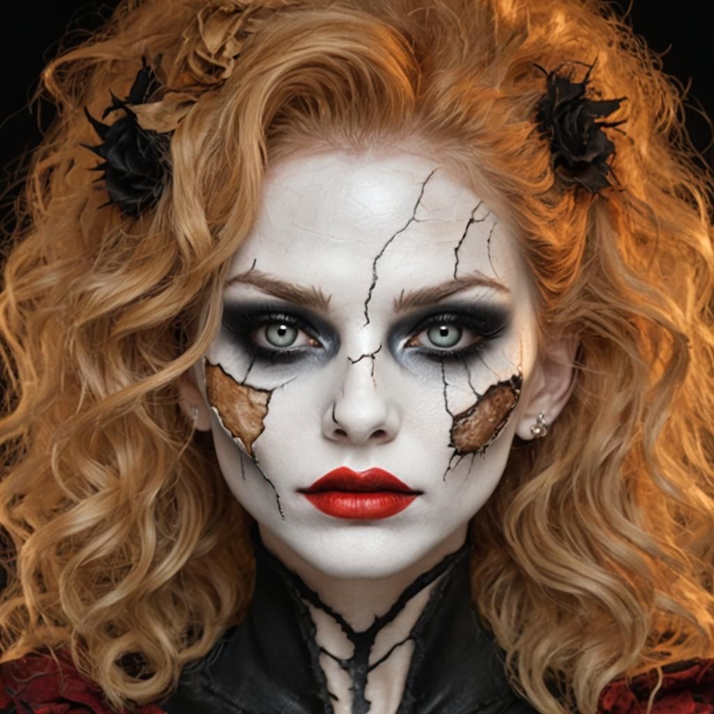 Cracked Macabre Face with Dramatic Makeup