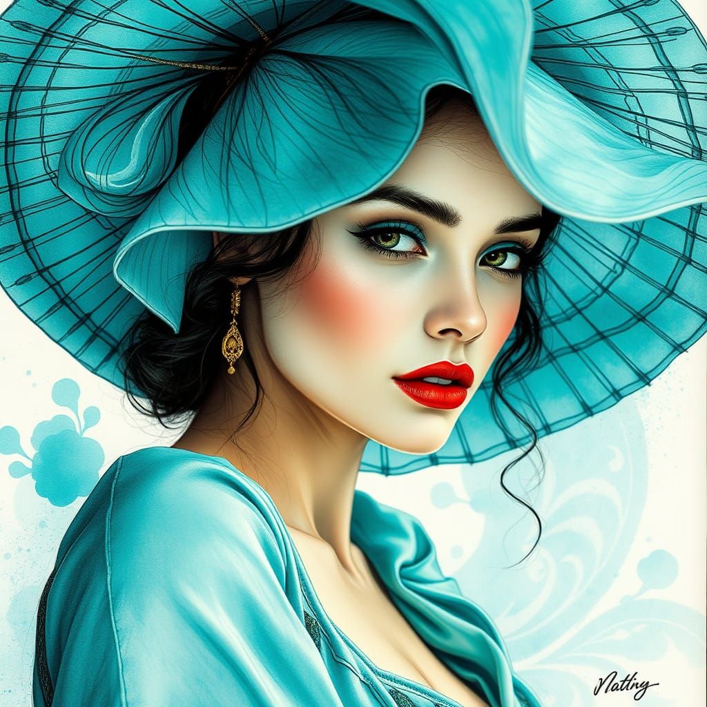 Lady in turquoise dress