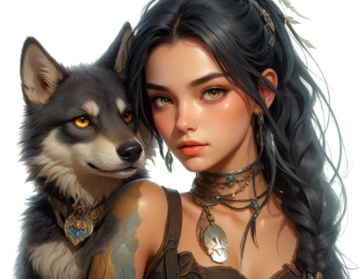 Epic Fantasy Character with Creature Companion