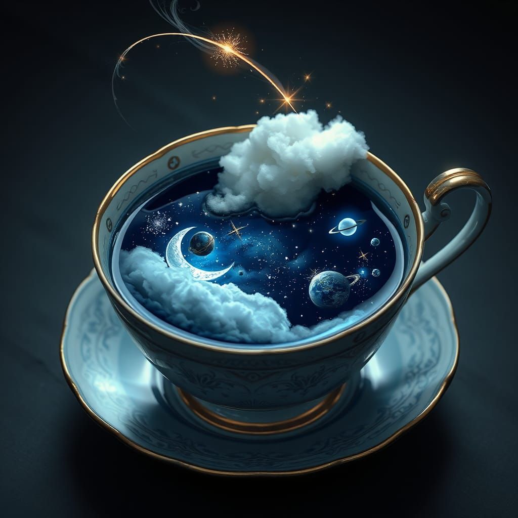 Teacup Night Sky: A Celestial Still Life