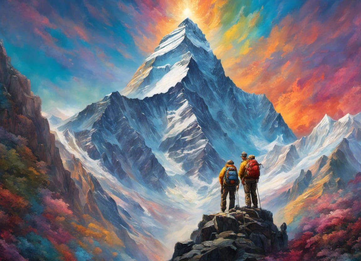 Hillary and Tenzing Triumph on Everest, Digital Art
