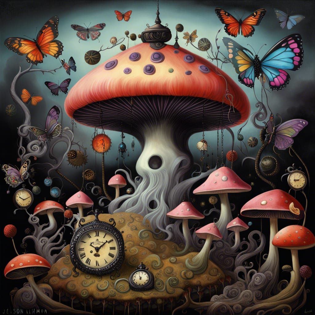 Surreal Atomic Mushroom in Gothic Fairycore Style