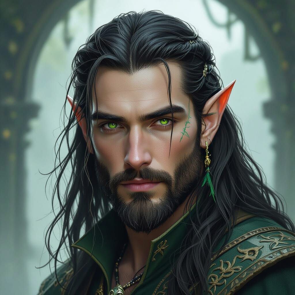 Mystical Semielf with Green Beard and Silver Eyes