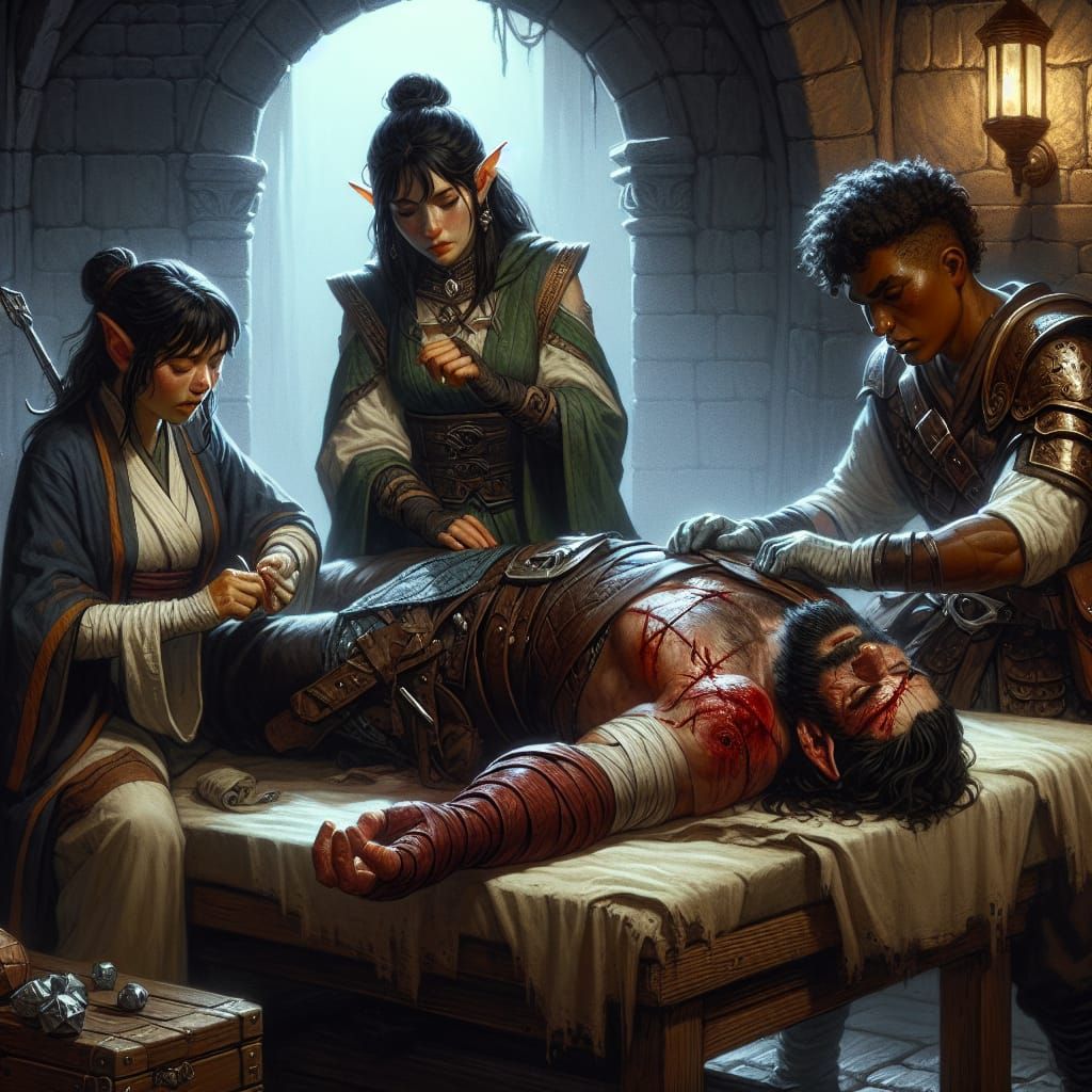 Fantasy Healers Tend to Wounded Adventurers