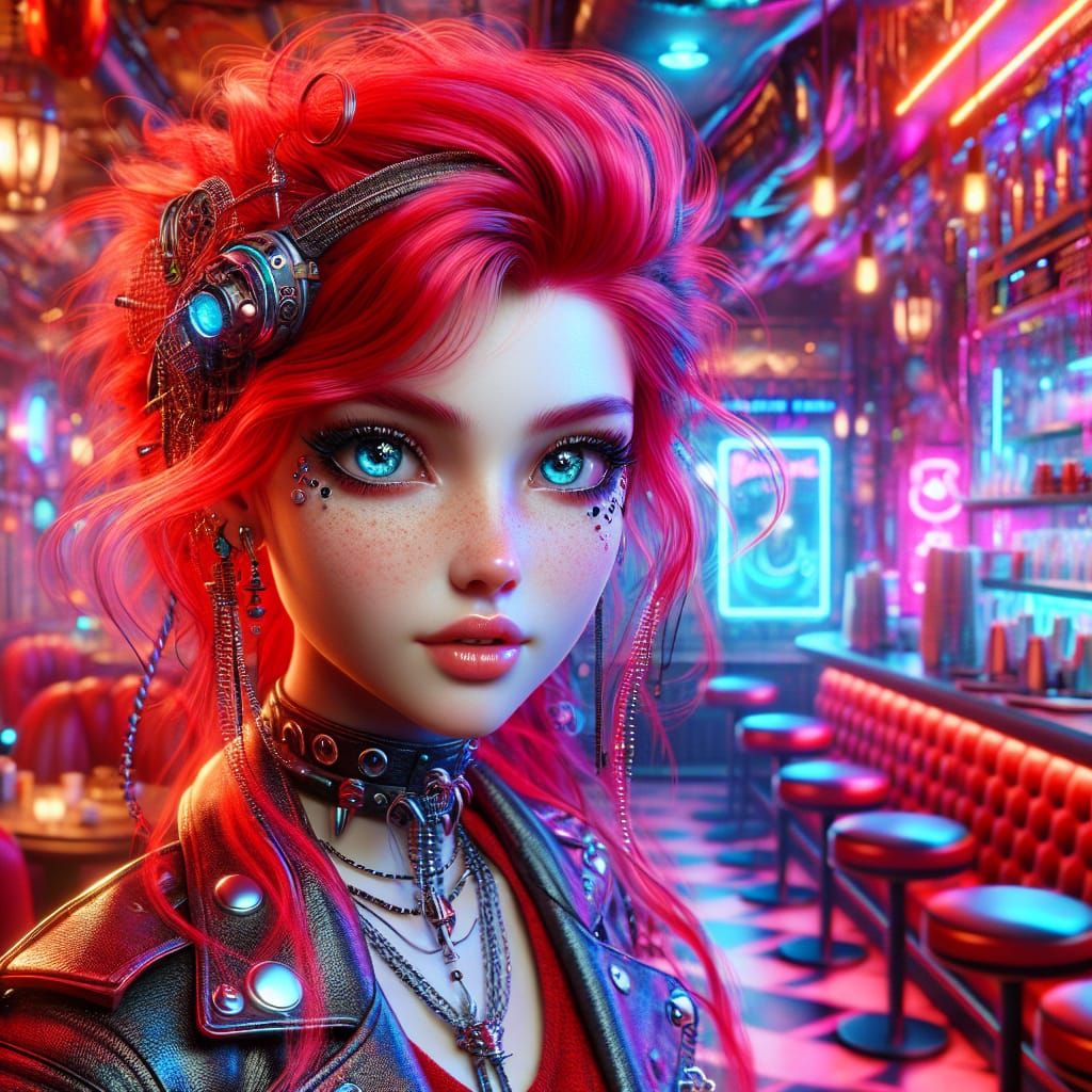 Cybernetic red coffee shop