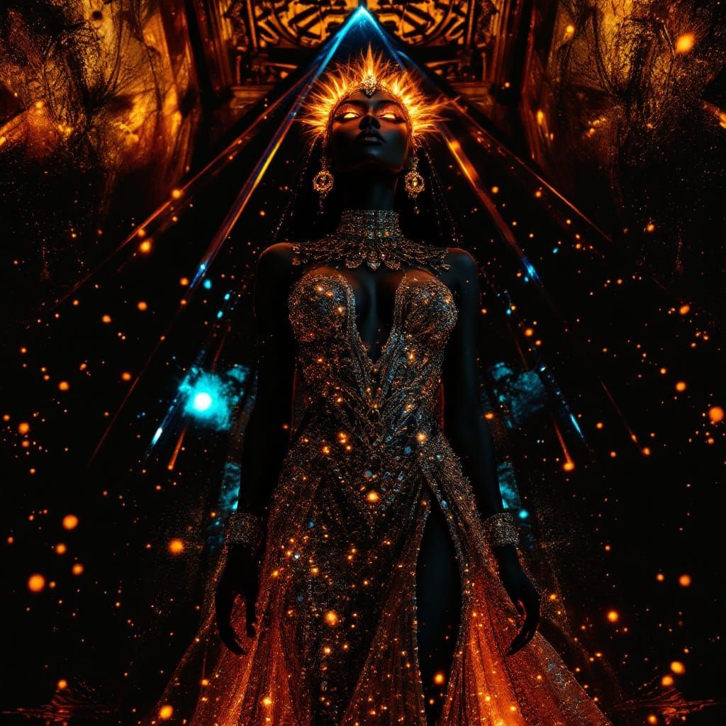 Goddess of Cosmic Rebirth in Afrofuturist Splendor