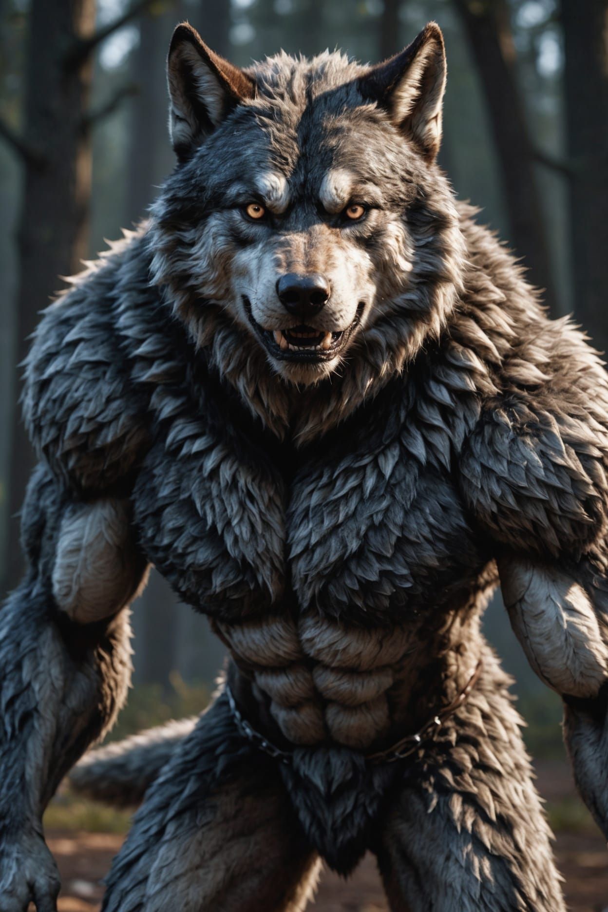 Hyper-Realistic Werewolf Transformation in Dark Forest