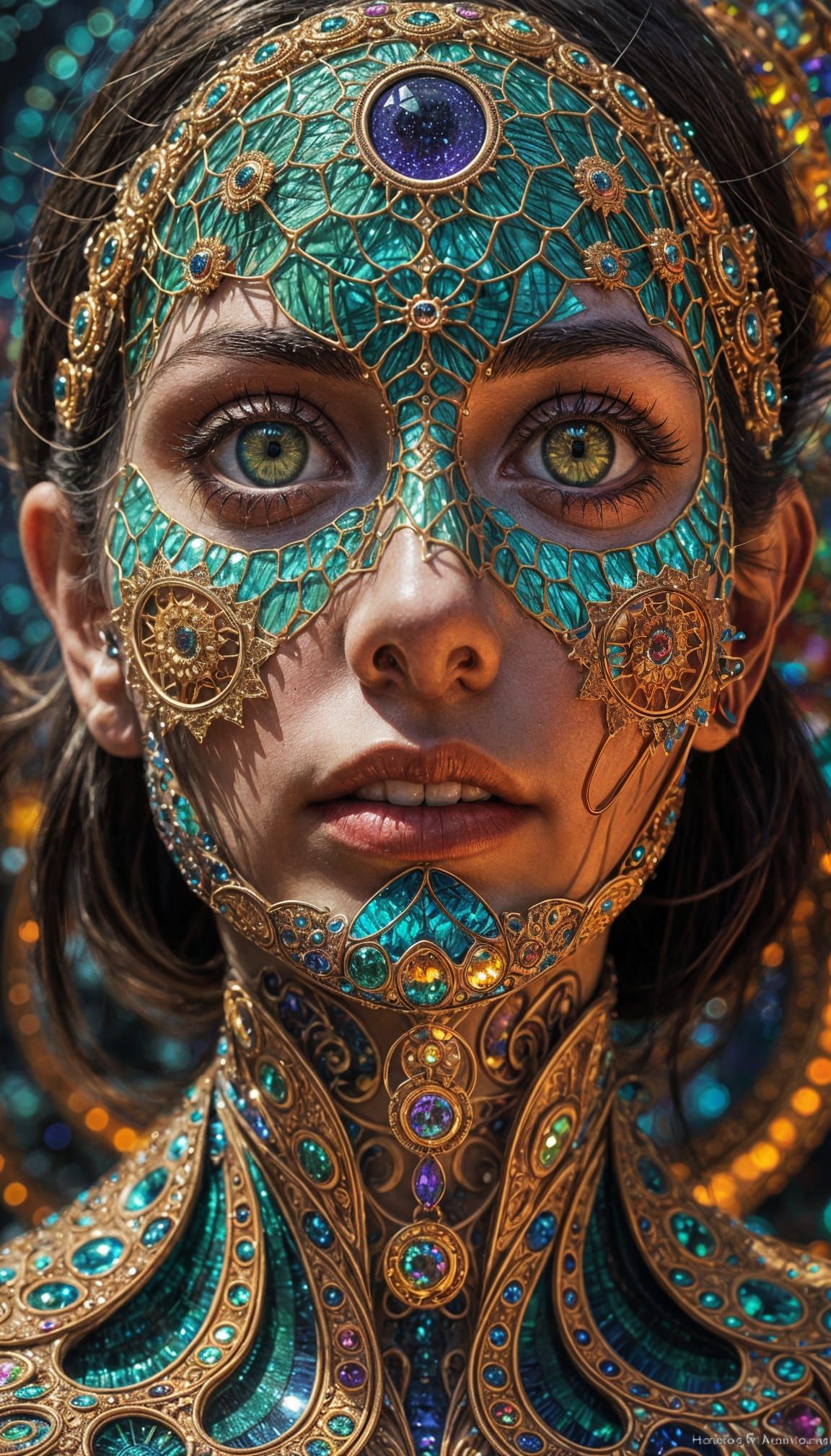 Surreal Woman with Fibonacci Eyes in Fractal Dreamscape