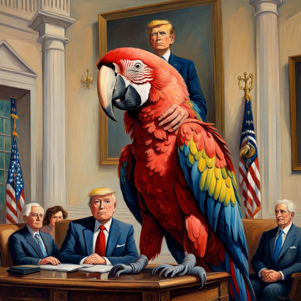 Macaw Bird as US President, Oil Painting