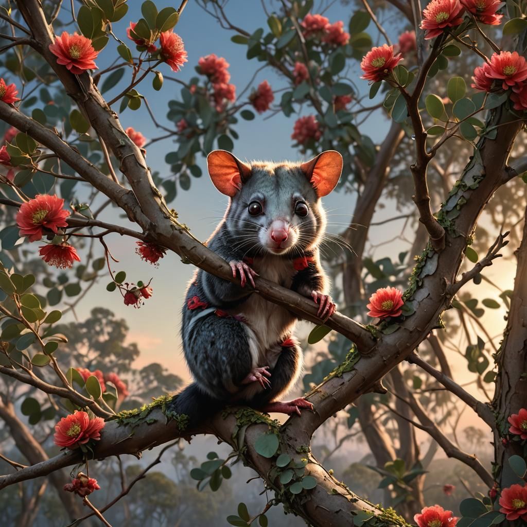 Australian Fairy Possum in Eucalyptus Tree: Matte Painting