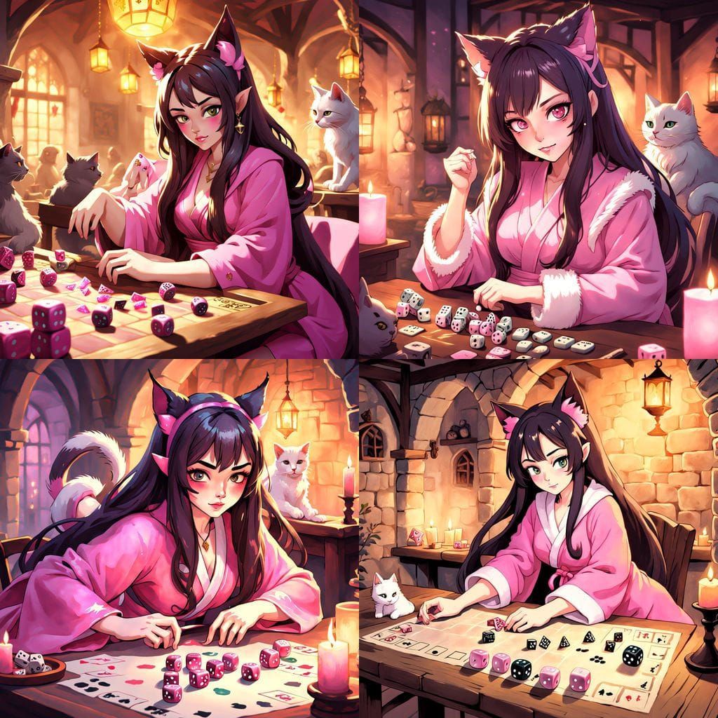 Feline Fantasy Gamer in Medieval Castle