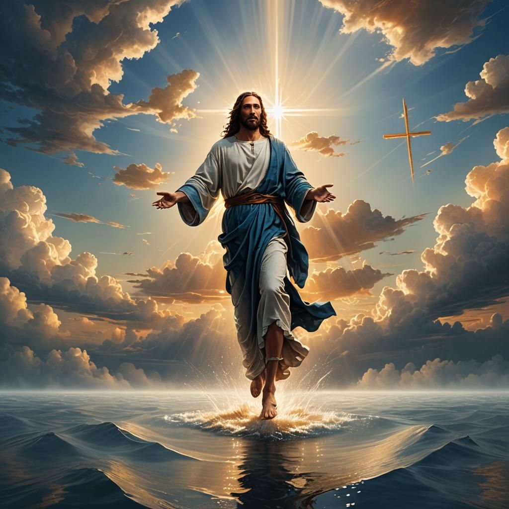 Jesus Christ Walks on Water in Raphael Style
