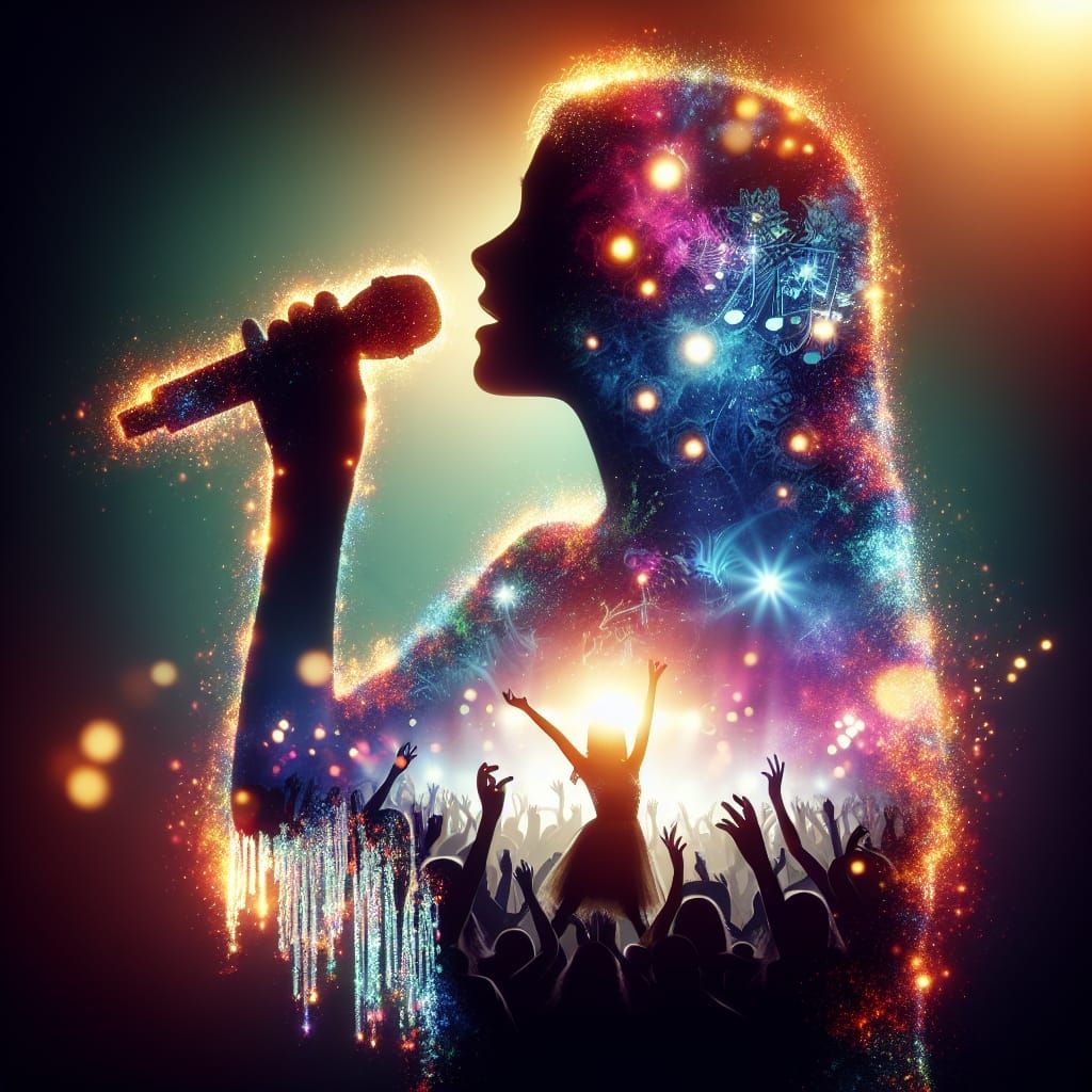 Vibrant Concert Singer Double Exposure Splash Art