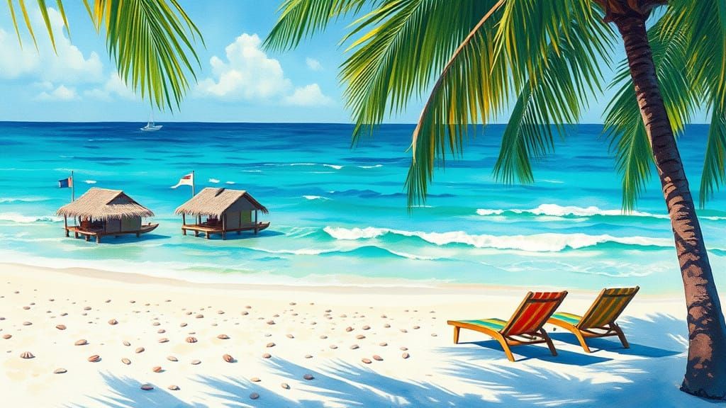 Turquoise Sea at Sunset, Impasto Watercolor Style