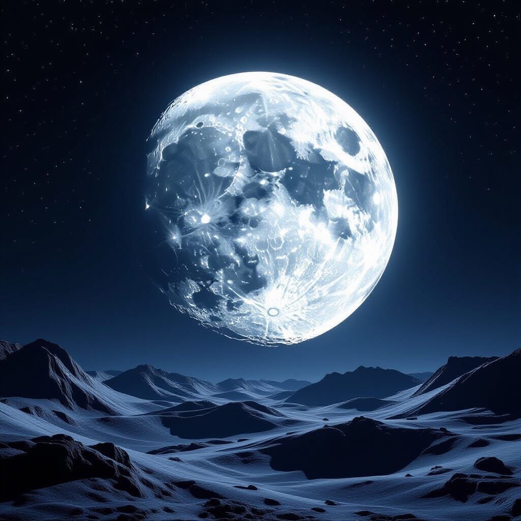 Detailed Full Moon with Craters and Shadowed Valleys