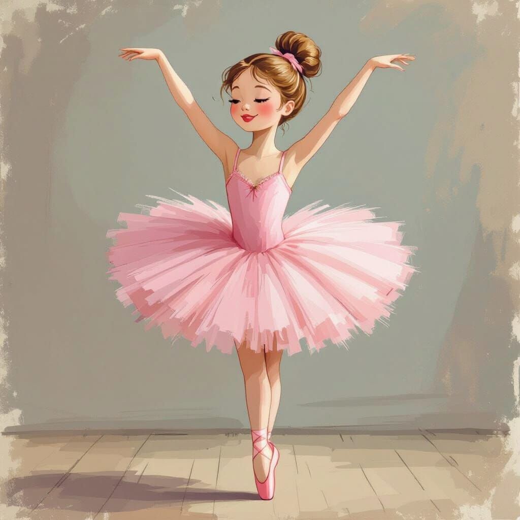 Whimsical Ballerina in Pink Tutu, Hand-Drawn Illustration