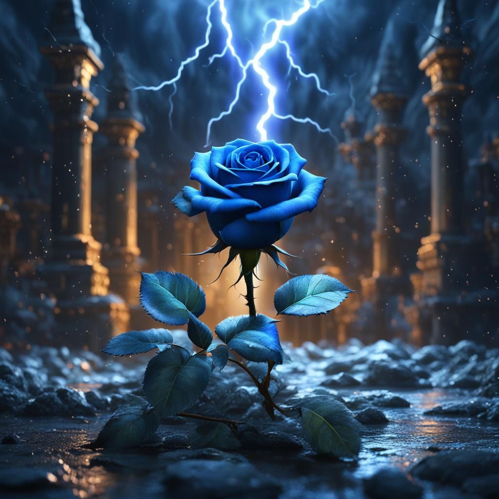 Blue Rose Electrified: Detailed Fantasy Art