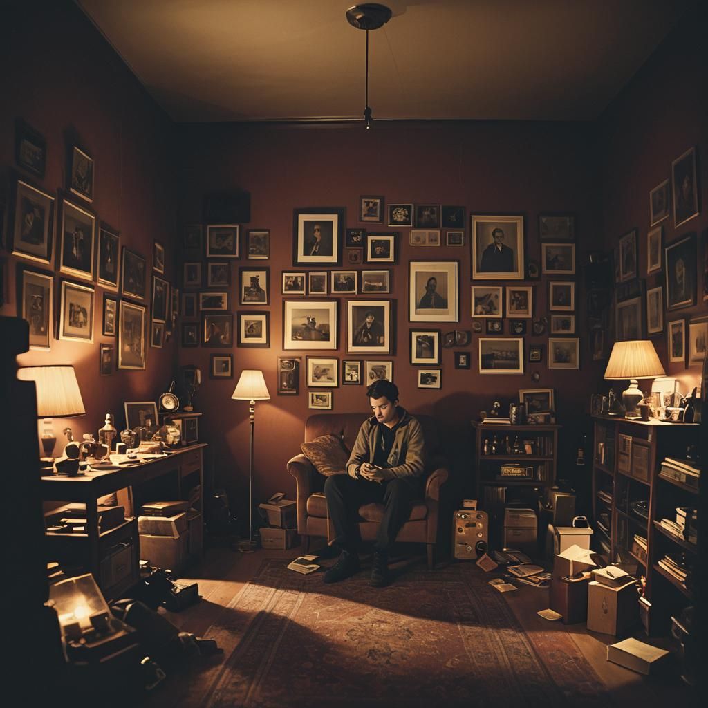 Melancholic Film Still of Solitary Figure in Dreamlike Setti...