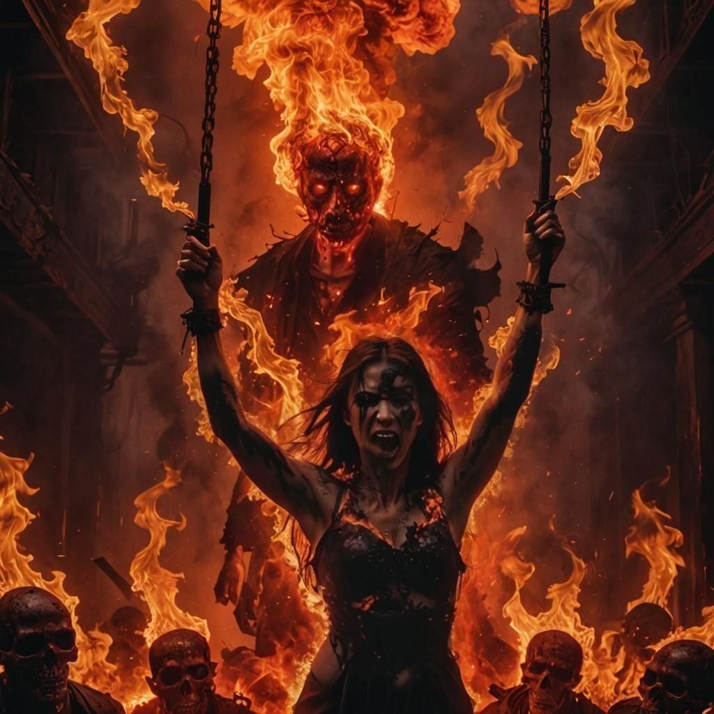 Fiery Woman Engulfed in Ash