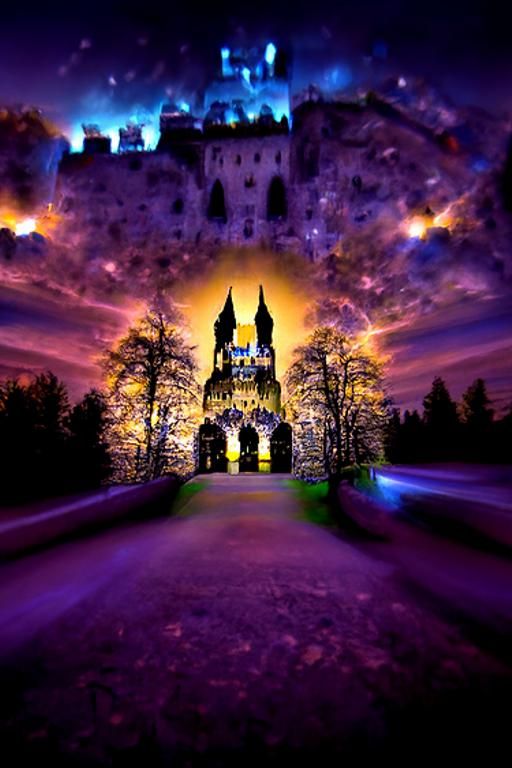 Mystical Gothic Castle at Night, Fantasy Landscape