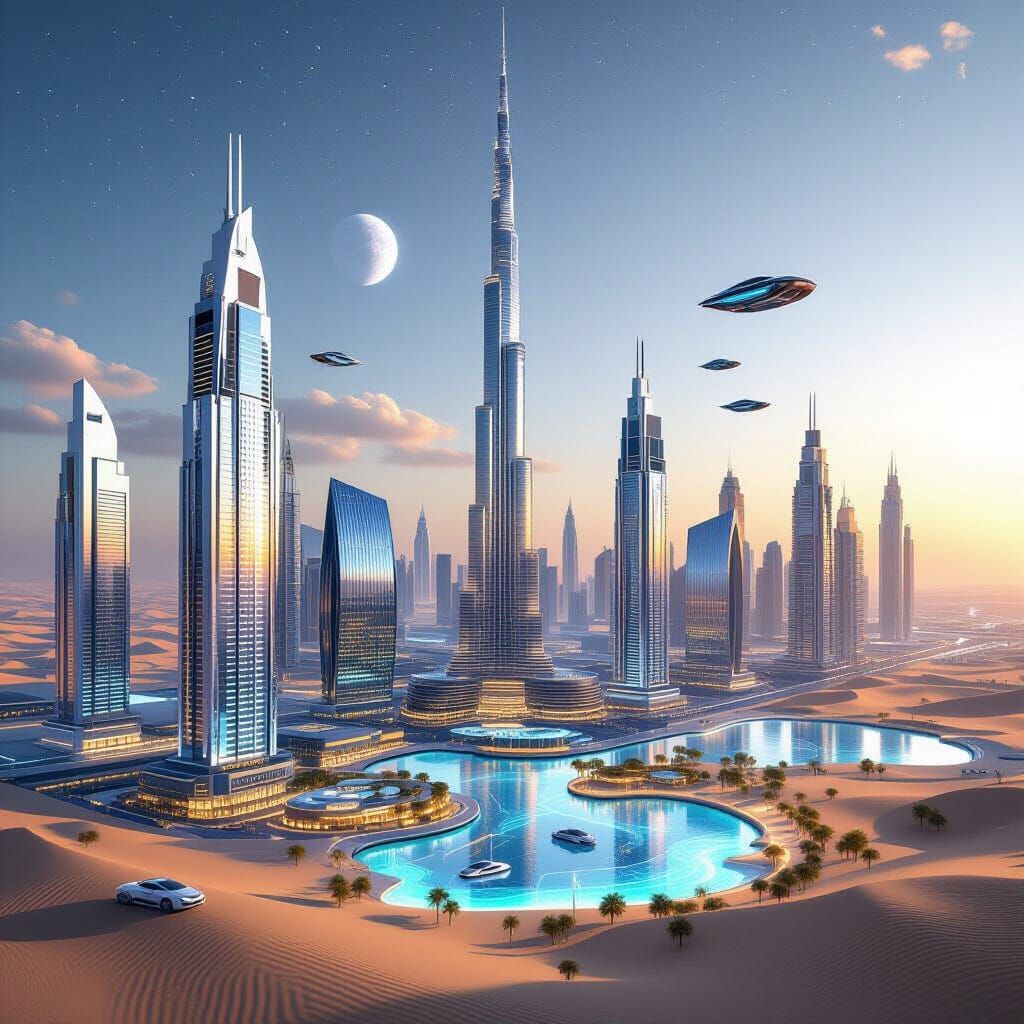 Futuristic Dubai 2150: Crystalline Skyscrapers & Orbital Ele...