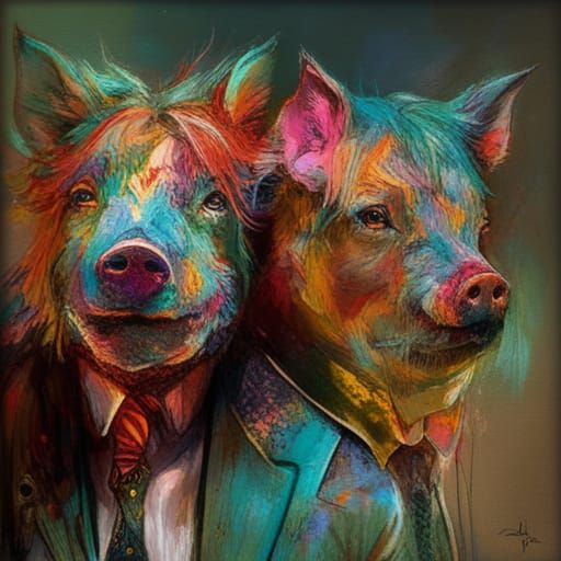 Glamorous Anthropomorphic Pigs in Suits