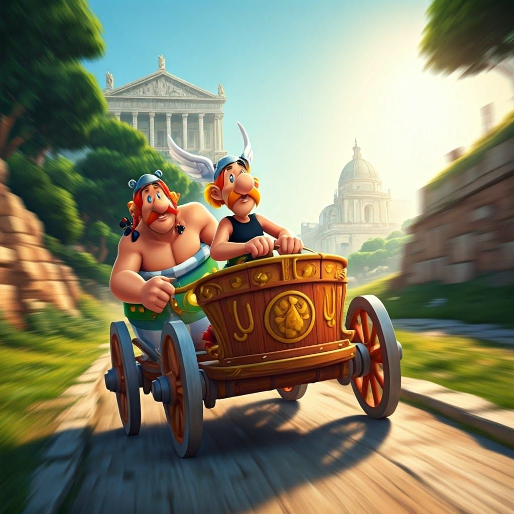 Asterix and Obelix on the Appian Way: Pixar-Inspired